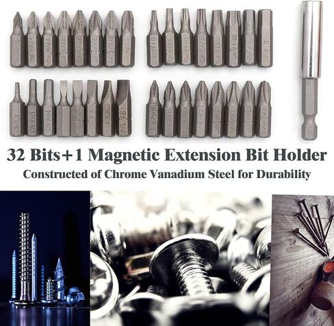 حامل لقم مثقاب كهربائي مع قاعدة مغناطيسية، حامل منظم لقم مفك الاسنان مع 32 قطعة من اللقم ومقبس تمديد مغناطيسي، يناسب لقم سداسية 1/4 انش، سهل التخزين والحمل in Kuwait