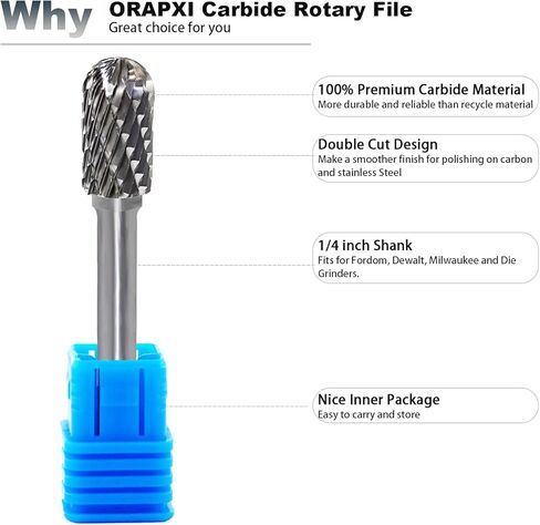 مجموعة شفرات دوارة كربيد مزدوجة القطع - ساق 1/4 بوصة 10 قطع من رؤوس الأدوات الدوارة من فولاذ التنجستين، قطع مطحنة القالب لتلميع المعادن ونحت الخشب والحفر بواسطة ORAPXI in Kuwait