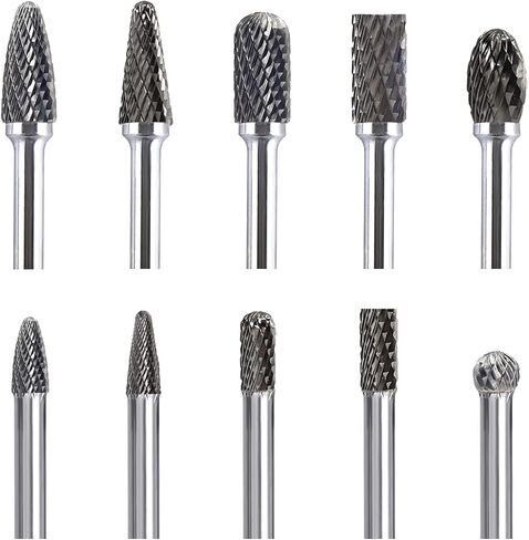 مجموعة شفرات دوارة كربيد مزدوجة القطع - ساق 1/4 بوصة 10 قطع من رؤوس الأدوات الدوارة من فولاذ التنجستين، قطع مطحنة القالب لتلميع المعادن ونحت الخشب والحفر بواسطة ORAPXI in Kuwait