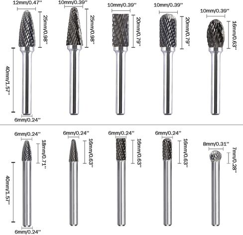 مجموعة شفرات دوارة كربيد مزدوجة القطع - ساق 1/4 بوصة 10 قطع من رؤوس الأدوات الدوارة من فولاذ التنجستين، قطع مطحنة القالب لتلميع المعادن ونحت الخشب والحفر بواسطة ORAPXI in Kuwait