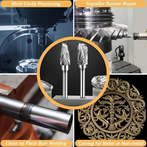 مجموعة شفرات دوارة كربيد مزدوجة القطع - ساق 1/4 بوصة 10 قطع من رؤوس الأدوات الدوارة من فولاذ التنجستين، قطع مطحنة القالب لتلميع المعادن ونحت الخشب والحفر بواسطة ORAPXI in Kuwait