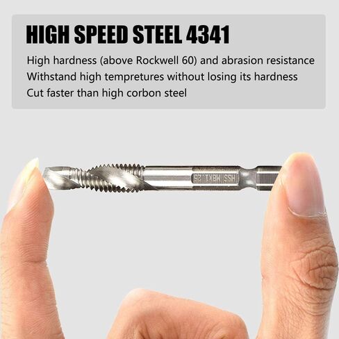 M5x0.8 Metric HSS Drill and Tap Bit Set, 1/4" Hex Shank, 5Pcs | Fast 1-Step Drilling And Tapping In Wood, Plastic And Aluminum With Self-Centering Point; Wide Flutes For Easy Chip Remova in Saudi Arabia