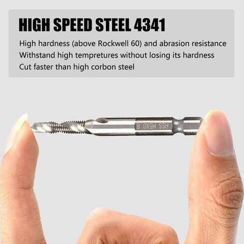 M5x0.8 Metric HSS Drill and Tap Bit Set, 1/4" Hex Shank, 5Pcs | Fast 1-Step Drilling And Tapping In Wood, Plastic And Aluminum With Self-Centering Point; Wide Flutes For Easy Chip Remova in Saudi Arabia