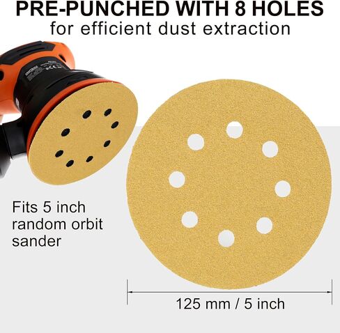 LotFancy Sanding Disc, 5 Inch 8 Hole, 110PCS 60 80 120 150 180 220 320 400 600 800 1000 Grit Sandpaper Assortment, Hook and Loop Sand Paper, Random Orbital Sander Pads in Saudi Arabia