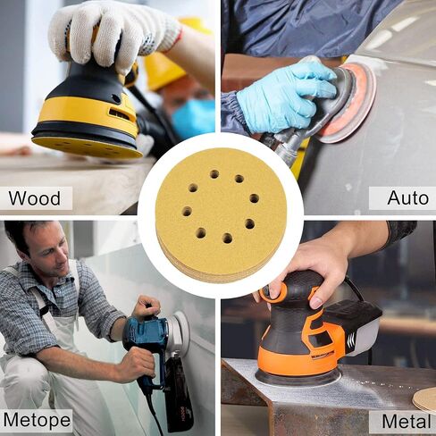 LotFancy Sanding Disc, 5 Inch 8 Hole, 110PCS 60 80 120 150 180 220 320 400 600 800 1000 Grit Sandpaper Assortment, Hook and Loop Sand Paper, Random Orbital Sander Pads in Saudi Arabia