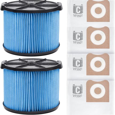 2 Pack VF3500 Filter Replacement for Ridgid Portable Vac 3-4.5 Gallon Wet Dry Vacuums + 4 Pack VF3501 Filter Bags (total 6 Pack) in Kuwait