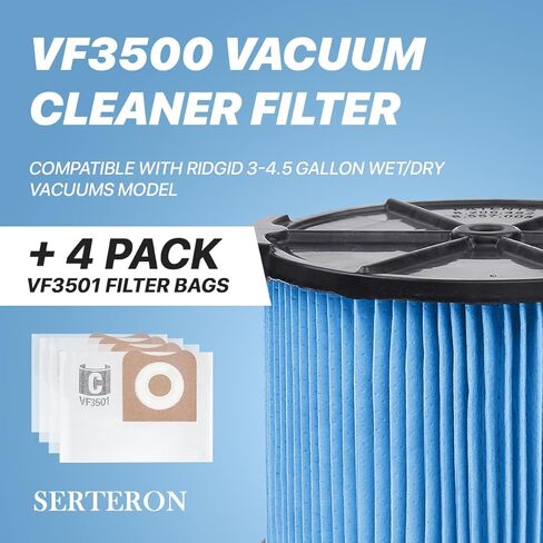 2 Pack VF3500 Filter Replacement for Ridgid Portable Vac 3-4.5 Gallon Wet Dry Vacuums + 4 Pack VF3501 Filter Bags (total 6 Pack) in Kuwait