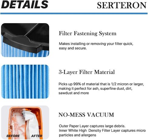 2 Pack VF3500 Filter Replacement for Ridgid Portable Vac 3-4.5 Gallon Wet Dry Vacuums + 4 Pack VF3501 Filter Bags (total 6 Pack) in Kuwait