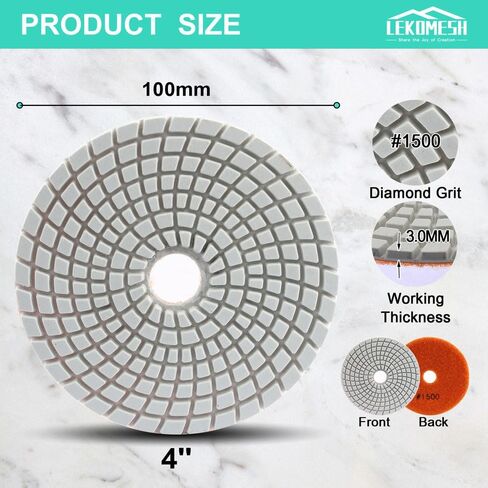 Diamond Wet Polishing Pad LEKOMESH - 6pcs 4 Inch(100MM) Wet Polishing Wheel Set for Granite Marble Artificial Stone Quartz,#50 Polishing Pad for Grinder or Polisher in Saudi Arabia