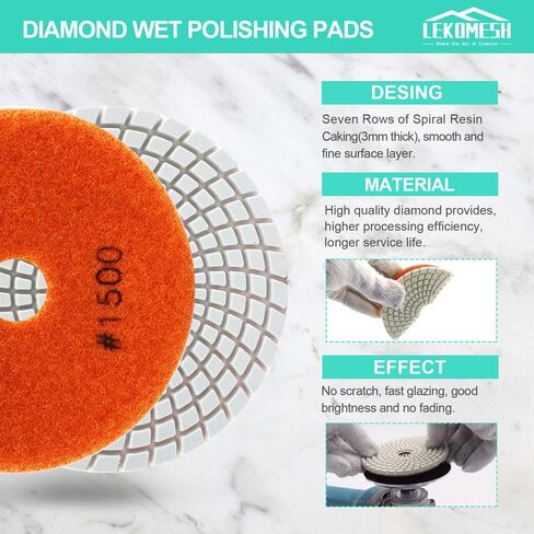Diamond Wet Polishing Pad LEKOMESH - 6pcs 4 Inch(100MM) Wet Polishing Wheel Set for Granite Marble Artificial Stone Quartz,#50 Polishing Pad for Grinder or Polisher in Saudi Arabia