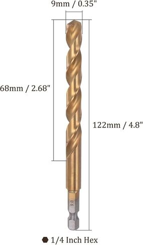 Kozelo Titanium Coated Drill Bit with 1/4" Hex Shank - [9mm x 122mm] M35 High Speed Steel for Quick Release 135 Degree Split Point for Aluminum Alloy Iron Wood in Saudi Arabia