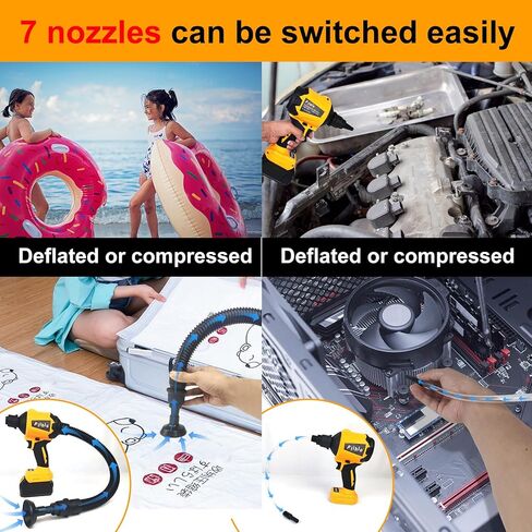 مضخة هواء لاسلكية لبطارية ديوالت 20 فولت، منفاخ هواء محمول باليد لتنظيف الكيبورد والمكتب وضاغط هواء لتنظيف الغبار والجراجات والفتات (7 فوهات، البطارية غير متضمنة) in Kuwait