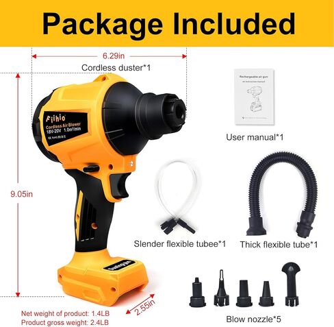 مضخة هواء لاسلكية لبطارية ديوالت 20 فولت، منفاخ هواء محمول باليد لتنظيف الكيبورد والمكتب وضاغط هواء لتنظيف الغبار والجراجات والفتات (7 فوهات، البطارية غير متضمنة) in Kuwait