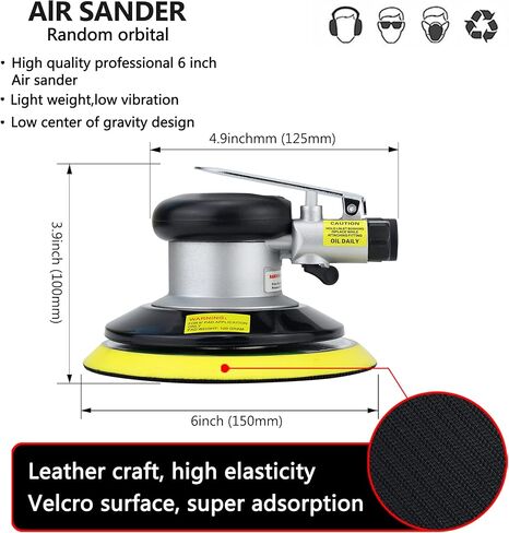 جهاز تلميع هوائي مزدوج الحركة من Ouya مقاس 6 بوصة يعمل بالهواء بشكل عشوائي مع 9 قطع من أقراص الصنفرة in Kuwait