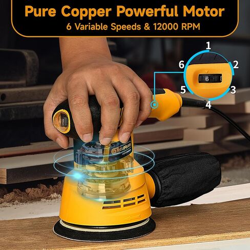ماكينة صنفرة مدارية عشوائية 3.0 أمبير مع 20 قطعة من ورق الصنفرة و6 سرعات متغيرة 12000 دورة في الدقيقة ماكينة صنفرة كهربائية، ماكينة صنفرة يدوية 5 بوصة بنظام جمع الغبار عالي الأداء لأعمال النجارة in Kuwait