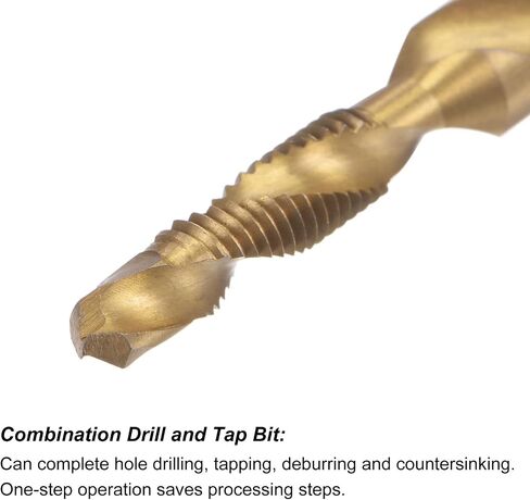 uxcell Combination Drill and Tap Bit, 1/4" Hex Shank M8 x 1.25 Metric Titanium Coated High Speed Steel 4341 Spiral Flute Drilling Tapping Tool 2pcs in Saudi Arabia