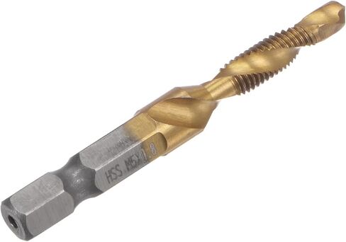 uxcell Combination Drill and Tap Bit, 1/4" Hex Shank M8 x 1.25 Metric Titanium Coated High Speed Steel 4341 Spiral Flute Drilling Tapping Tool 2pcs in Saudi Arabia