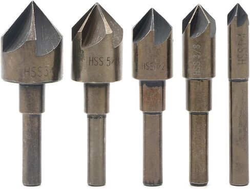 Rowiz 5pcs 1/4, 3/8, 1/2, 5/8, 3/4 Countersink Drill Bit Set 82 Degree Five Edge Chamfer Cutter for Wood Plastic Metal Quick Change Bits in Saudi Arabia