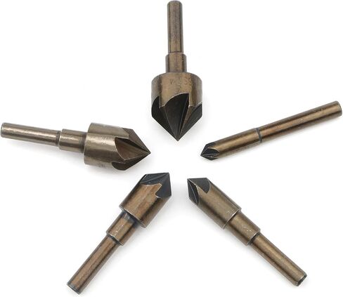 Rowiz 5pcs 1/4, 3/8, 1/2, 5/8, 3/4 Countersink Drill Bit Set 82 Degree Five Edge Chamfer Cutter for Wood Plastic Metal Quick Change Bits in Saudi Arabia