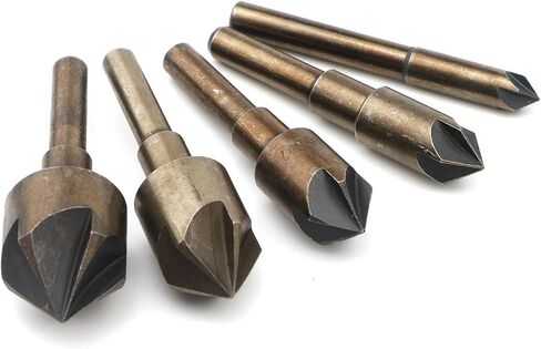 Rowiz 5pcs 1/4, 3/8, 1/2, 5/8, 3/4 Countersink Drill Bit Set 82 Degree Five Edge Chamfer Cutter for Wood Plastic Metal Quick Change Bits in Saudi Arabia