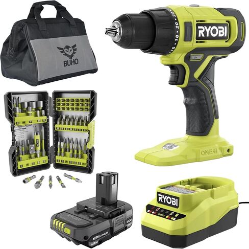 Cordless 1/2 inch Drill Driver Bundle - Includes Cordless 1/2 Drill Driver, 70 Piece Drill Bit Set, 18-Volt Lithium-ion Battery, Charger and Tool Bag in Kuwait