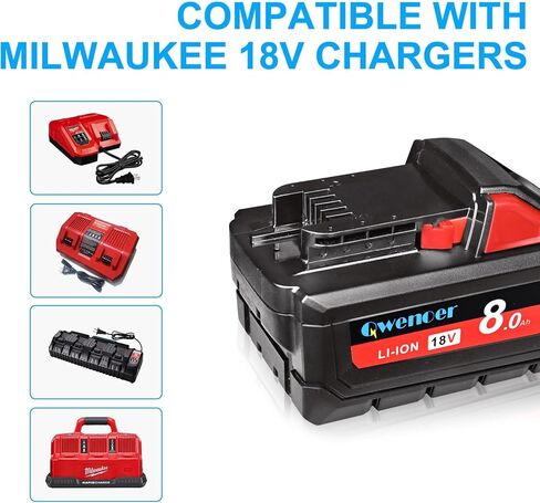 Qwenoer ترقية 21700 نوع 18V 8.0Ah M18 استبدال البطارية لبطارية ميلووكي 18V 48-11-1880 48-11-1850 48-11-1840 48-11-1860 48-11-1828 48-11-1890 48-11-1852 M18B بطارية أداة الطاقة اللاسلكية in Kuwait