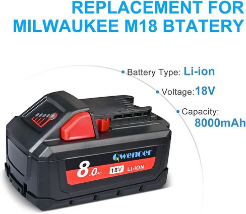 Qwenoer ترقية 21700 نوع 18V 8.0Ah M18 استبدال البطارية لبطارية ميلووكي 18V 48-11-1880 48-11-1850 48-11-1840 48-11-1860 48-11-1828 48-11-1890 48-11-1852 M18B بطارية أداة الطاقة اللاسلكية in Kuwait