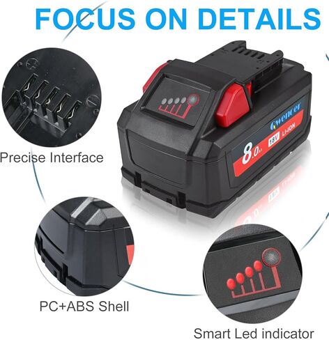 Qwenoer ترقية 21700 نوع 18V 8.0Ah M18 استبدال البطارية لبطارية ميلووكي 18V 48-11-1880 48-11-1850 48-11-1840 48-11-1860 48-11-1828 48-11-1890 48-11-1852 M18B بطارية أداة الطاقة اللاسلكية in Kuwait