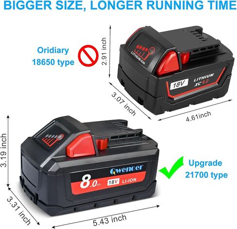 Qwenoer ترقية 21700 نوع 18V 8.0Ah M18 استبدال البطارية لبطارية ميلووكي 18V 48-11-1880 48-11-1850 48-11-1840 48-11-1860 48-11-1828 48-11-1890 48-11-1852 M18B بطارية أداة الطاقة اللاسلكية in Kuwait