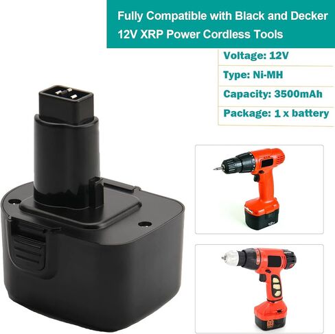 Creabest New 12V 3.5Ah Ni-MH Replacement Battery for Black & Decker Battery PS130 A9252 A9275 PS130 PS130A Power Tool Battery Packs Include one 1.2V-18V 1.5A Charger. in Saudi Arabia