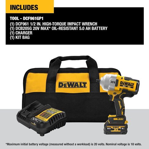 DEWALT 20V MAX Cordless Impact Wrench Kit, 1/2" Hog Ring, Battery and Charger Included (DCF961GP1) in Saudi Arabia