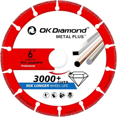 عجلة قطع الماس OKDIAMOND مقاس 6 × 7/8 بوصة للمعادن، عجلة مقطوعة مع أكثر من 3000 قطعة على حديد التسليح والصلب والحديد والإينوكس، لطاحونة الزوايا - 6 بوصة in Kuwait