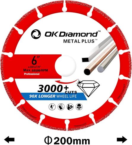 عجلة قطع الماس OKDIAMOND مقاس 6 × 7/8 بوصة للمعادن، عجلة مقطوعة مع أكثر من 3000 قطعة على حديد التسليح والصلب والحديد والإينوكس، لطاحونة الزوايا - 6 بوصة in Kuwait