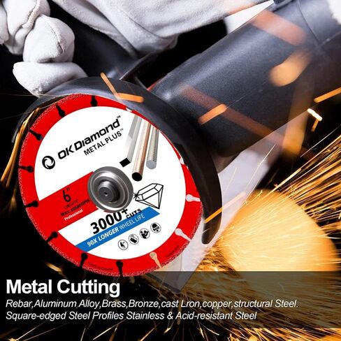 عجلة قطع الماس OKDIAMOND مقاس 6 × 7/8 بوصة للمعادن، عجلة مقطوعة مع أكثر من 3000 قطعة على حديد التسليح والصلب والحديد والإينوكس، لطاحونة الزوايا - 6 بوصة in Kuwait