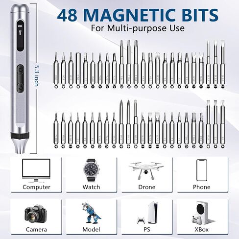 GuDoQi Precision Screwdriver Set 52 in 1, Cordless Rechargeable Mini Electric Screwdriver, LED Display, 48 Magnetic Bits, Power Screwdriver with 2 Lights, Portable Repair Tool Kit for Phone, Laptops in Kuwait