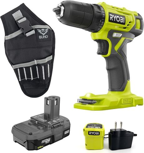 Cordless Drill Set Bundle with Ryobi 18-Volt ONE+ 3/8 Inch Drill Driver, 1.5 Ah 18-Volt Lithium-ion Battery, 18-Volt Battery Charger and Buho Drill Holster with Safety Strap in Kuwait