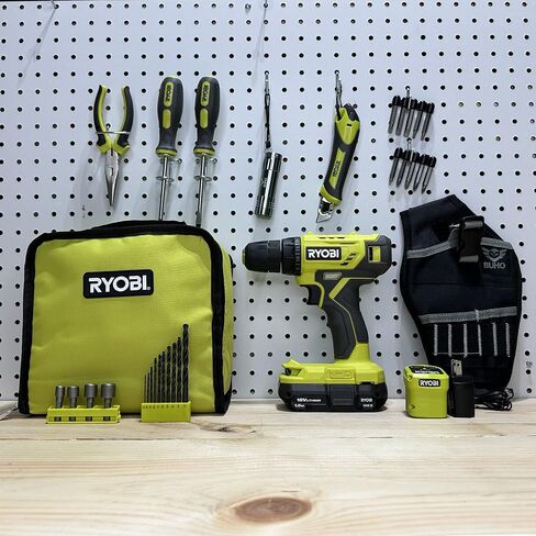 Cordless Drill Set Bundle with Ryobi 18-Volt ONE+ 3/8 Inch Drill Driver, 1.5 Ah 18-Volt Lithium-ion Battery, 18-Volt Battery Charger and Buho Drill Holster with Safety Strap in Kuwait