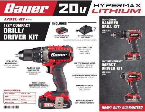 Bauer 20V Hypermax Lithium 1/2 in. Drill/Driver Kit in Saudi Arabia