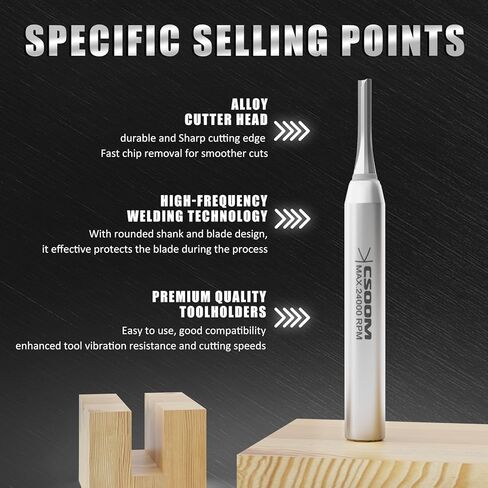 CSOOM TCT لقمة توجيه مستقيمة للتشذيب الصناعي، قطر 1/8 بوصة، ساق 1/4 بوصة، قاطع مستقيم من كربيد CNC، أدوات النجارة للحز والتشذيب، إلخ. in Kuwait