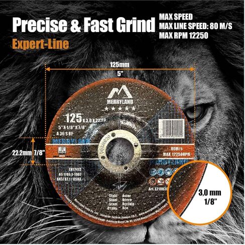 Merryland 25 Pack Cut Off Wheel 5 inch 1/16 Metal Iron Stainless Steel | 5inch Angle Grinder, Cutting Wheel, 5 X 1/16 X 7/8 Ultra Thin Cutting Disc Expert-Line E11081642 in Saudi Arabia