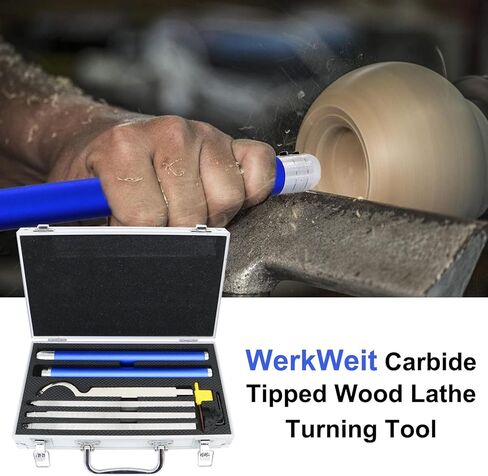 WerkWeit Carbide Lathe Tools Set Wood Turning Tools for Lathe with Extendable Handle Lathe Rougher Finisher tools with Swan Neck Hollowing Tool, Aluminum Case in Kuwait