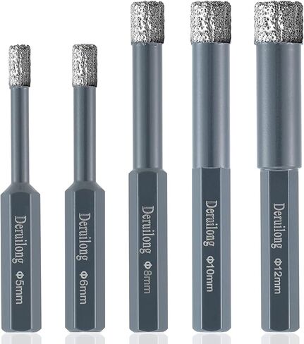 Dry Diamond Hole Saw Drill Bits Set 5 PCs （5mm/6mm/8mm/10mm/12mm） for Granite Ceramic Marble Tile Stone Glass Hard Materials in Kuwait