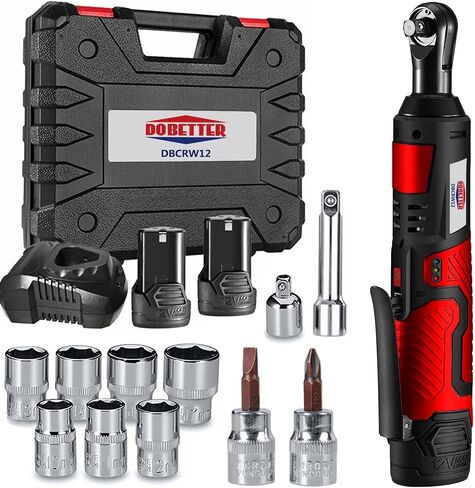 Dobetter Cordless Ratchet Wrench 3/8 Electric Ratchet Wrench Set, 55 N·m Power Ratchet Tool with (2) 2 Ah Lithium Batteries, 7 Sockets, 2 Screwdrivers, 1 Extender, 1/4 Adapter, Quick Charger -DBCRW12 in Saudi Arabia