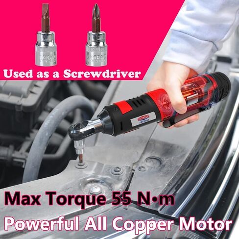Dobetter Cordless Ratchet Wrench 3/8 Electric Ratchet Wrench Set, 55 N·m Power Ratchet Tool with (2) 2 Ah Lithium Batteries, 7 Sockets, 2 Screwdrivers, 1 Extender, 1/4 Adapter, Quick Charger -DBCRW12 in Saudi Arabia