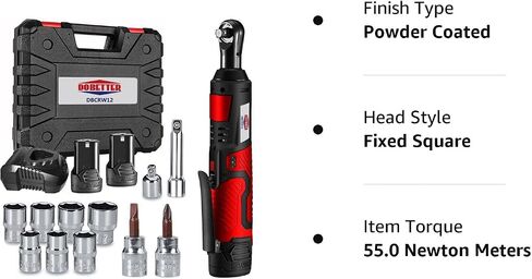 Dobetter Cordless Ratchet Wrench 3/8 Electric Ratchet Wrench Set, 55 N·m Power Ratchet Tool with (2) 2 Ah Lithium Batteries, 7 Sockets, 2 Screwdrivers, 1 Extender, 1/4 Adapter, Quick Charger -DBCRW12 in Saudi Arabia