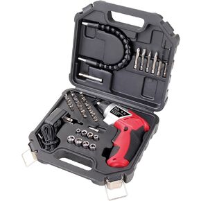 Apollo Tools Lightweight Cordless Screwdriver Set Includes Rechargeable 3.6 Volt Li-ion Screwdriver and 45 Piece Accessory Set in Black Carrying Case- Pink Ribbon- Pink - DT4944P