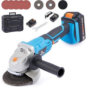 أداة طحن الزوايا اللاسلكية من ZELCAN، مطحنة زاوية بحد أقصى 18 فولت مع بطارية وشاحن 5 بوصات أقراص صنفرة تلميع ومقبض مساعد in Kuwait