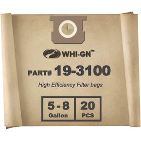 أكياس WHI-GN 19-3100 Shop Vac، متوافقة مع مكانس ستانلي الرطبة/الجافة سعة 5-8 جالون (20 عبوة) in Kuwait