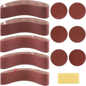 Swpeet 23Pcs 4 x 36 Inch Aluminum Oxide Sanding Belts (80/120/150/240/400 Grits) with 6 Inch No-hole Back Flocking Sanding Disc (80/100/120/180/240/400 Grits) and Cleaning Eraser in Saudi Arabia
