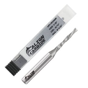 كربيد محاذاة، لقمة توجيه لأعلى لأسفل (ضغط)، قطر قطع 1/8 بوصة، ساق 1/4 بوصة، كربيد حبيبي صلب ممتاز، غطس حلزوني، 2 فلوت، وجه قطع مسطح، سلسلة Pro-Series لجهاز التوجيه CNC. in Kuwait